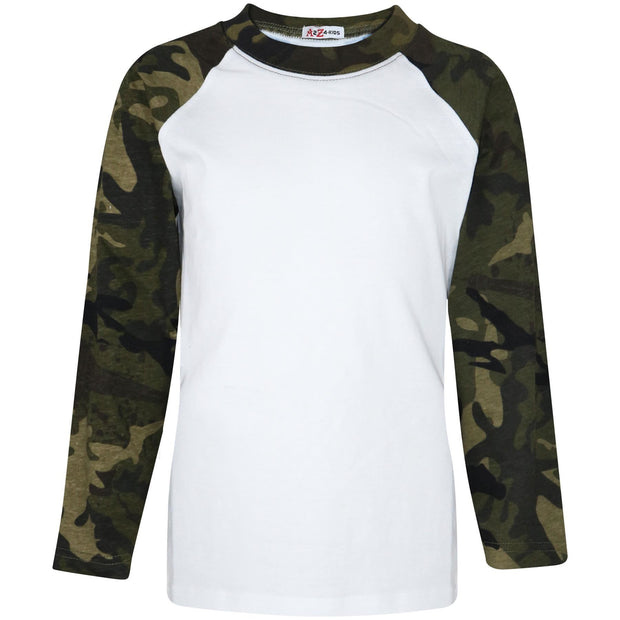 A2Z 4 Kids Raglan Style T Shirt Colour Contrast Camo Green Top Super Soft Comfy Loungewear Dress Up Gifts for Children Girls & Boys Age 5-13 Years - A2Z 4 Kids