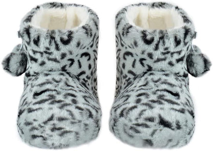Ladies Slipper Bootie Novelty Leopard Pattern Warm Winter Knitted Ankle Boots