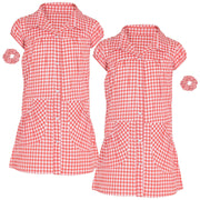 Girls Gingham School Dress Pack Of 2 Check Print Dresses With Matching Scrunchie - A2Z 4 Kids