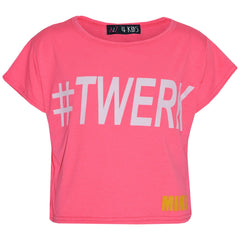 Girls Top Kids #Twerk Print Stylish Fashion Trendy T Shirt Crop Top 7-13 Years