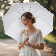 A2Z Ladies Bridal Umbrella Wedding Brolly Double Ruffle Lace Walking Dome Canopy