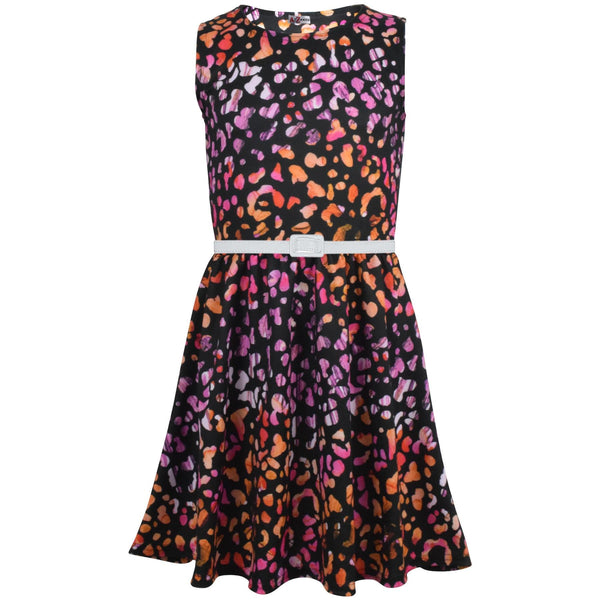 Kids Girls Skater Dress Sleeveless Party Fashion Leopard Print Summer Dresses