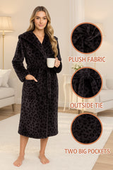Ladies Shimmer Fleece Robe Calf Length with Belt Pockets Dressing Gown for Women