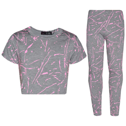 Girls Top Kids Splash Print Stylish Crop Top & Fashion Legging Set Age 7-13 Year