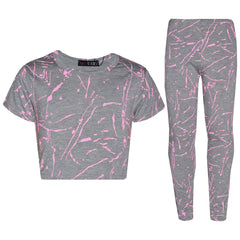 Girls Top Kids Splash Print Stylish Crop Top & Fashion Legging Set Age 7-13 Year