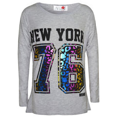 Kids Girls T Shirt New York 76 Multi Color Foil Print Trendy Fashion Top T Shirt