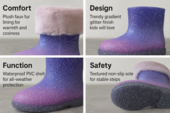 Kids Girls Warm Rain Boots Gradient Faux Fur Lined Waterproof Winter Wellies
