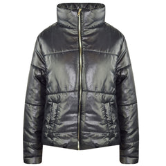 Girls Jacket Kids Wetlook Cropped Padded Quilted Puffer Bubble Jackets Coat 5-13