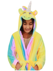 A2Z 4 Kids Super Soft 3D Animal Unicorn Rainbow Hooded Bathrobe Dressing Gown