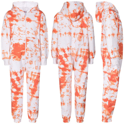 A2Z Onesie One Piece Kids Pyjamas Sleepsuit Orange Tie Dye Printed Girls Outfit