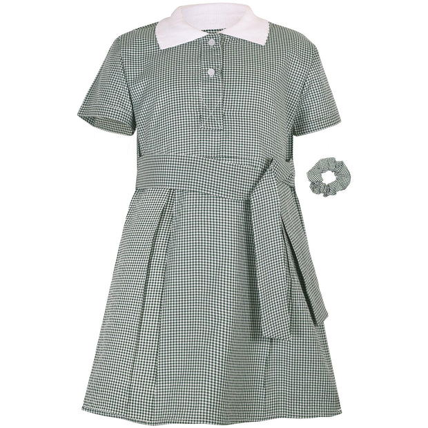 Kids Girls Gingham School Dress Check Belted Dresses With Matching Scrunchies - A2Z 4 Kids