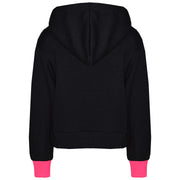 A2Z 4 Kids Girls Tracksuit Designer's #Floss Print Fleece Black & Neon Pink Hooded Crop Top Bottom Jogging Suit Joggers Age 5 6 7 8 9 10 11 12 13 Years