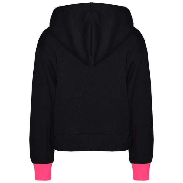 A2Z 4 Kids Girls Tracksuit Designer's #Floss Print Fleece Black & Neon Pink Hooded Crop Top Bottom Jogging Suit Joggers Age 5 6 7 8 9 10 11 12 13 Years