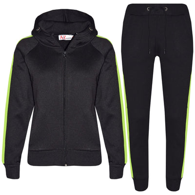 A2Z 4 Kids® Girls Boys Tracksuit Designer's Plain Contrast Neon Green Stripes Fleece Hooded Hoodie Bottom Jogging Suit Joggers Age 5 6 7 8 9 10 11 12 13 Years