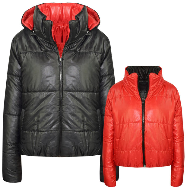 Girls Jackets Kids Reversible Cropped Hooded Padded Puffer Jacket Coat 5-13 Year