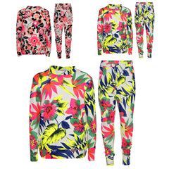 Kids Girls Tracksuit Neon Floral Tropical Print Lounge Suit Bottom Joggers 7-13