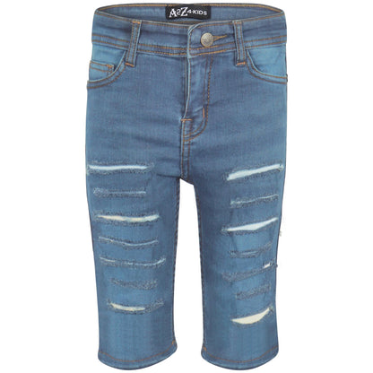 Kids Boys Ripped Denim Shorts Light Blue Comfort Stretch Skinny Pants Trousers