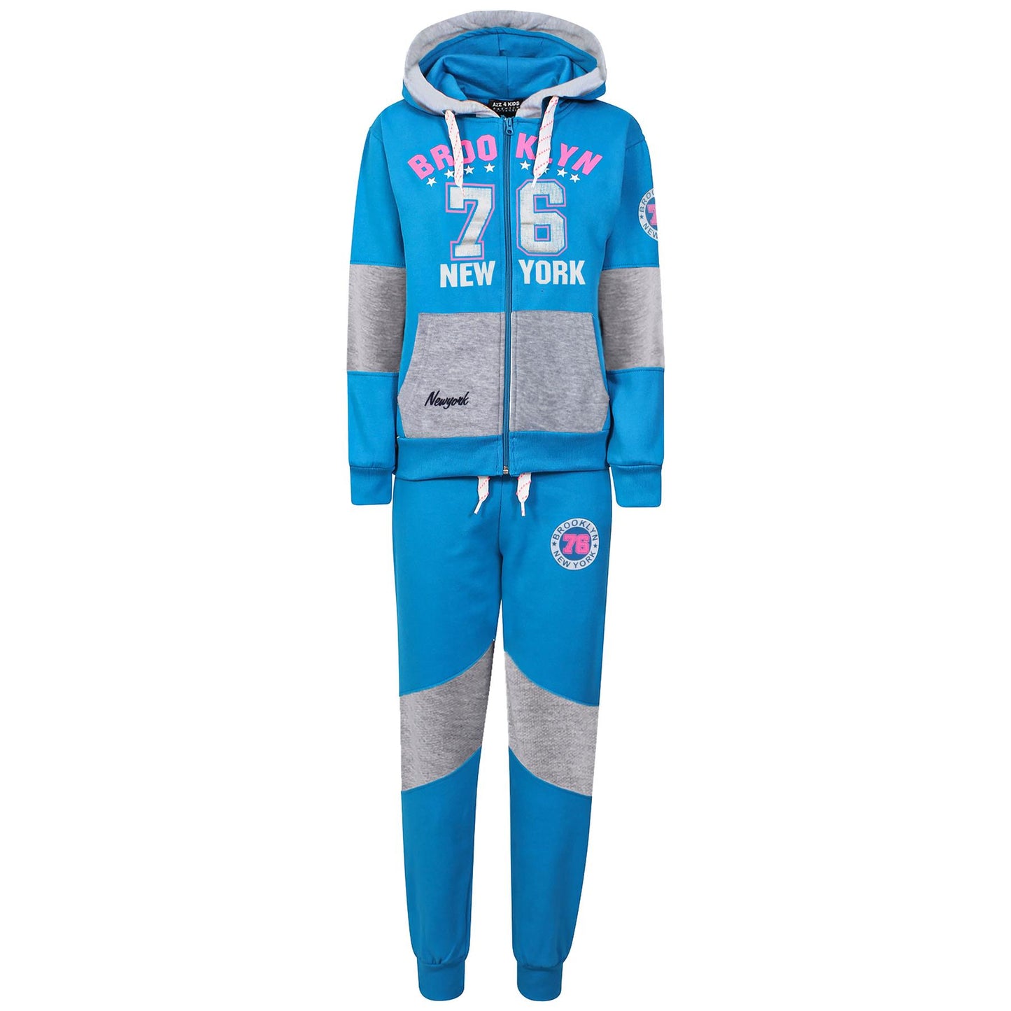 Kids Girls Tracksuit Brooklyn 76 New York Print Hoodie & Bottom Jog Suit 7-13 Year