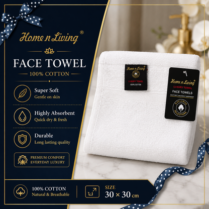 A2Z Hotel Quality Face Towel White 100 Percent Pure Cotton Soft Absorbent