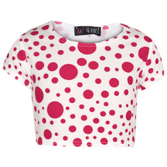 Girls Dresses Kids Pink Polka Dot Print Crop Top Legging Midi Skater Dress 7-13Y