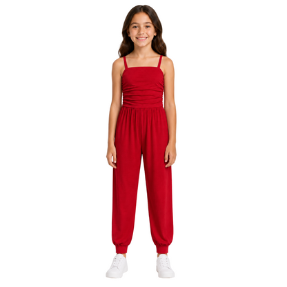 Girls Jumpsuit Kids Plain Color Trendy Playsuit All In One Jumpsuits 5-13 Years
