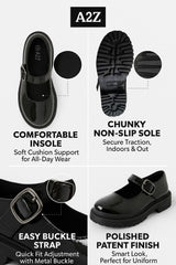A2Z Girls Teens Womens Black Patent Mary Jane School Shoes Smart Buckle Footwear