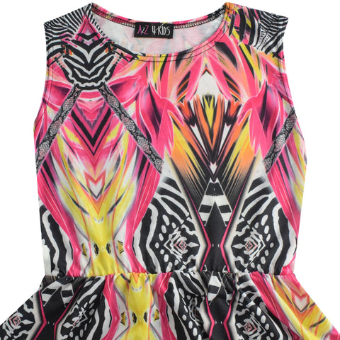 Kids Girls Skater Dress Sleeveless Pink Party Fashion Summer Dresses Age 5-13
