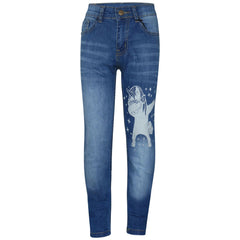Kids Boys Jeans Designer Unicorn Dab Denim Stretchy Pants Fit Trousers 5-14 Yr