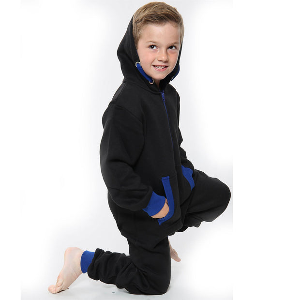 A2Z 4 Kids Girls Boys Royal Blue Contrast Fleece Onesie All In One Jumsuit Playsuit Nightwear New Age 2 3 4 5 6 7 8 9 10 11 12._13 Years