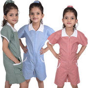 Kids Girls Gingham School 2 Pack Check Summer Playsuit With Matching Scrunchies - A2Z 4 Kids