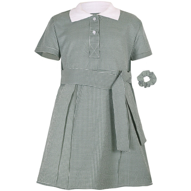 Kids Girls Gingham School Dress Check Belted Dresses With Matching Scrunchies - A2Z 4 Kids