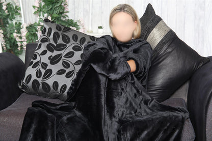 Unisex Men Ladies Black Wearable Snuggle Sleeves Blanket Super Soft Warm Fleece