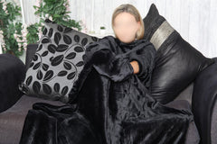 Unisex Men Ladies Black Wearable Snuggle Sleeves Blanket Super Soft Warm Fleece