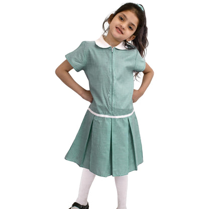 Kids Girls Gingham School Dress Zip Up Check Dresses With Matching Scrunchies