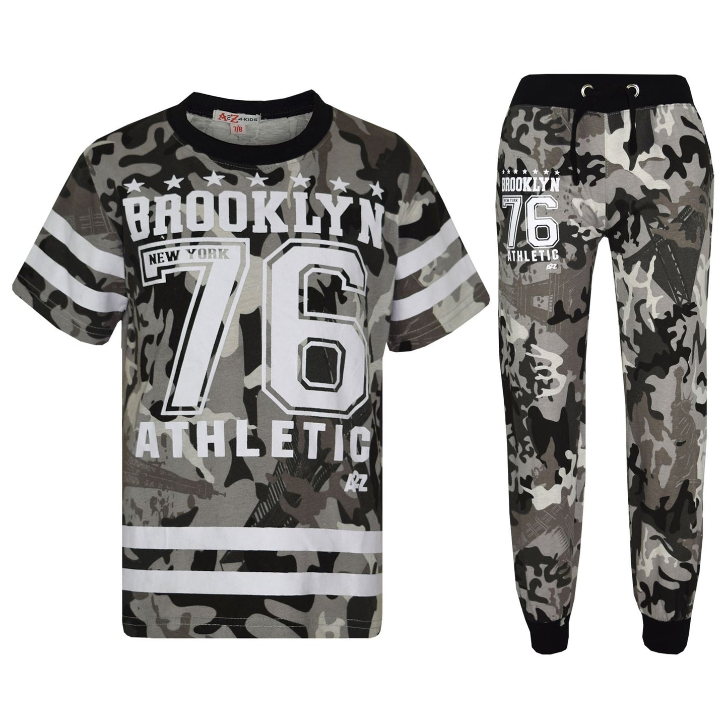 Boys Top Kids Designer Brooklyn 76 Camouflage T Shirt Tops & Trouser Set 5-13 Yr