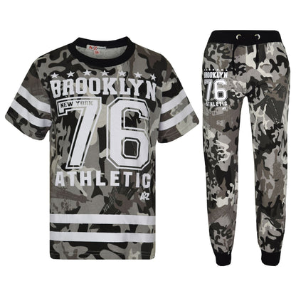 Boys Top Kids Designer Brooklyn 76 Camouflage T Shirt Tops & Trouser Set 5-13 Yr