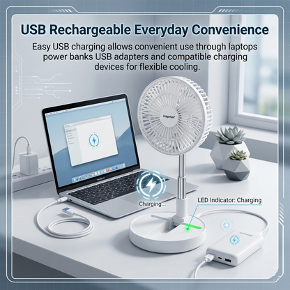 8 Inch USB Foldable Desk Fan Portable White Cooling Fan with Adjustable Height
