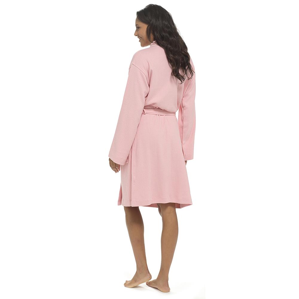 Ladies Waffle Texture Dressing Gown Soft Lightweight Robe with Belt & Pockets