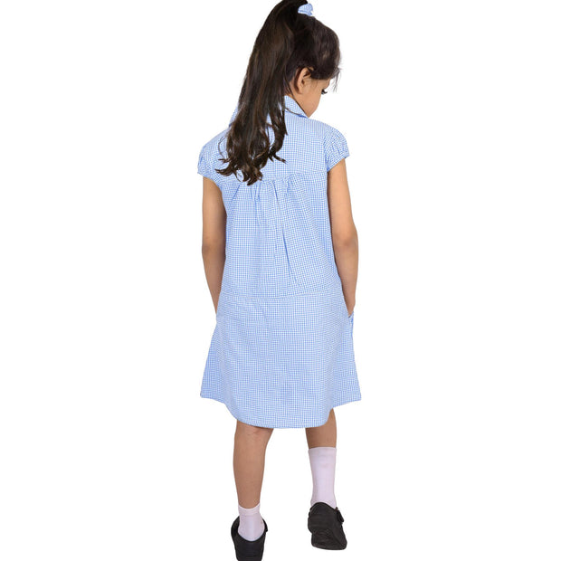 Girls Uniform School Dress Gingham Check Printed Dress With Matching Scrunchies - A2Z 4 Kids