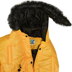 Kids Girls Jackets Puffer Hooded Detachable Faux Fur Wet Look Padded Long Coats