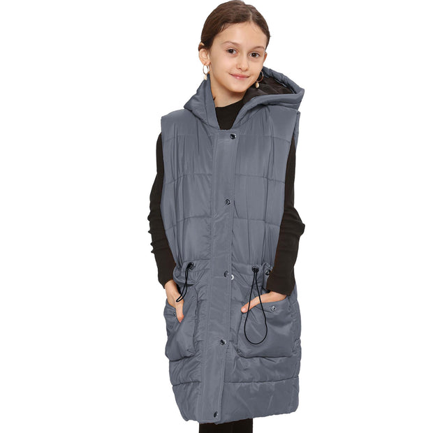 Kids Girls Fashion Oversized Gilet Long Line Jacket Long Sleeveless Coat 7-13 Yr