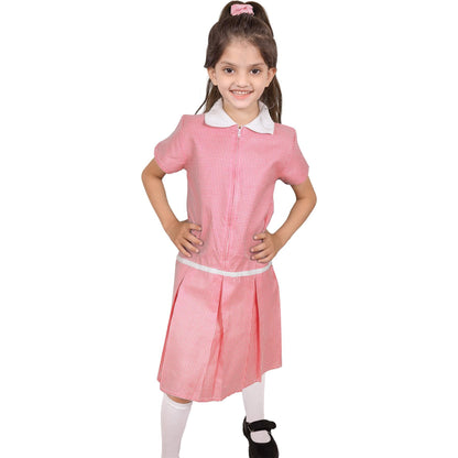 Kids Girls 2 Pack Uniform School Zip Up Gingham Dress With Matching Scrunchies