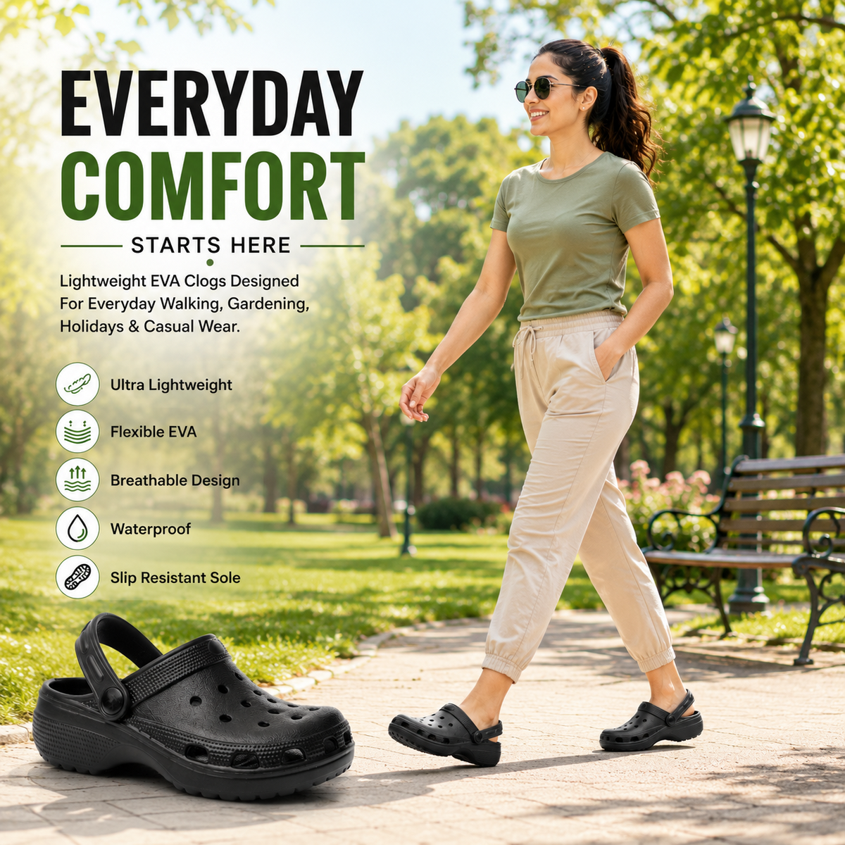 A2Z Ladies Black EVA Clogs Lightweight Garden Beach Shoes UK Sizes 3 to 7