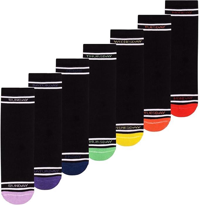 Boys Girls 7 Days Week Socks Cotton Rich Plain Ankle Colourful Heal Toes Socks
