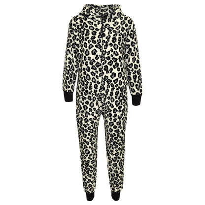 Kids Girls Boys Onesie Soft Fluffy Leopard Print All In One Xmas Costume 7-13 Yr