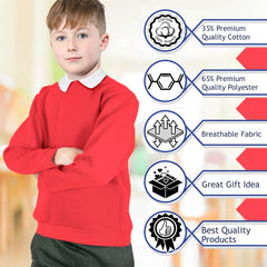 Kids Girls Boys Sweatshirt  Plain Crew Round Neck Uniform  Age 2-13 Years
