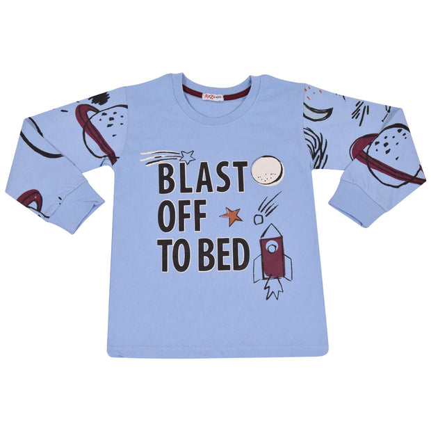 Kids Boys Rocket Spaceship Blast Off Blue Pyjamas PJs 2 Piece Sleepwear Set - A2Z 4 Kids