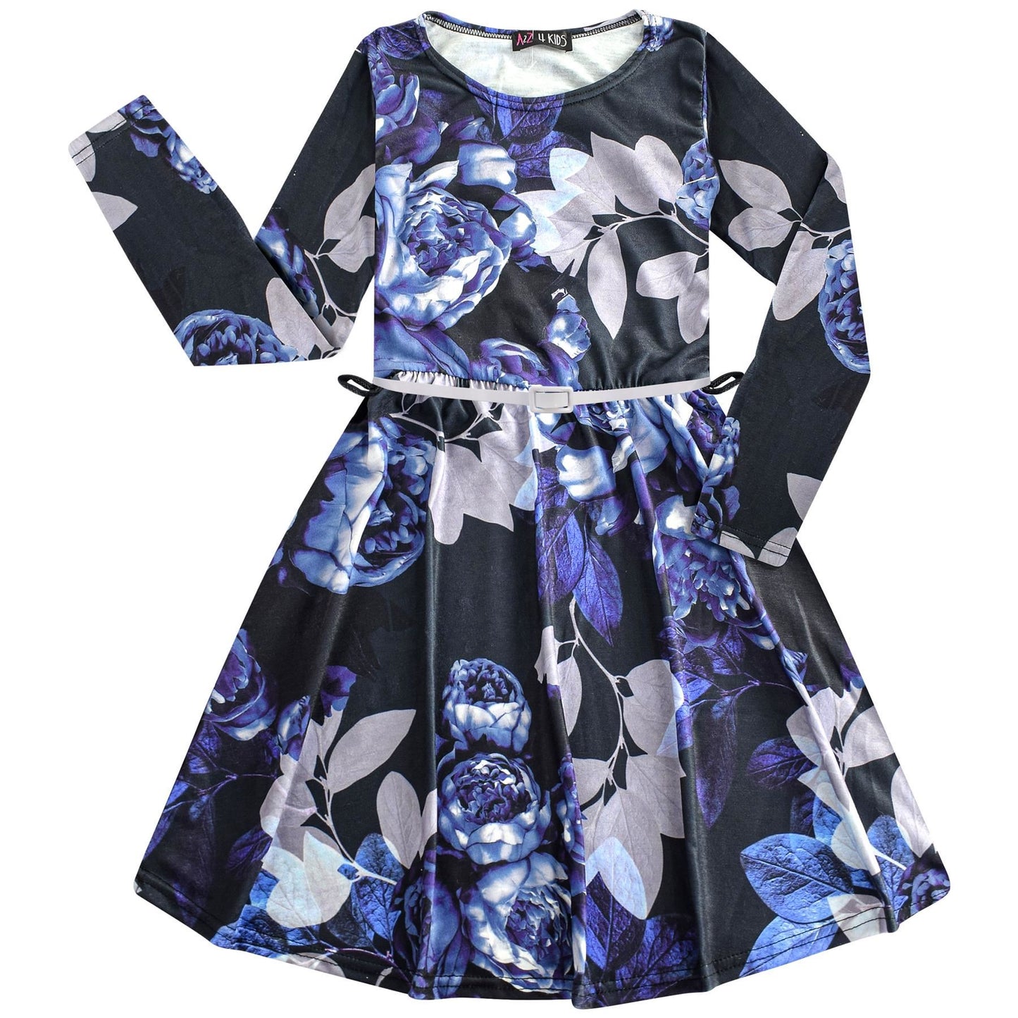 Kids Girls Skater Dress Long Sleeves Floral Print Party Fashion Summer Dresses