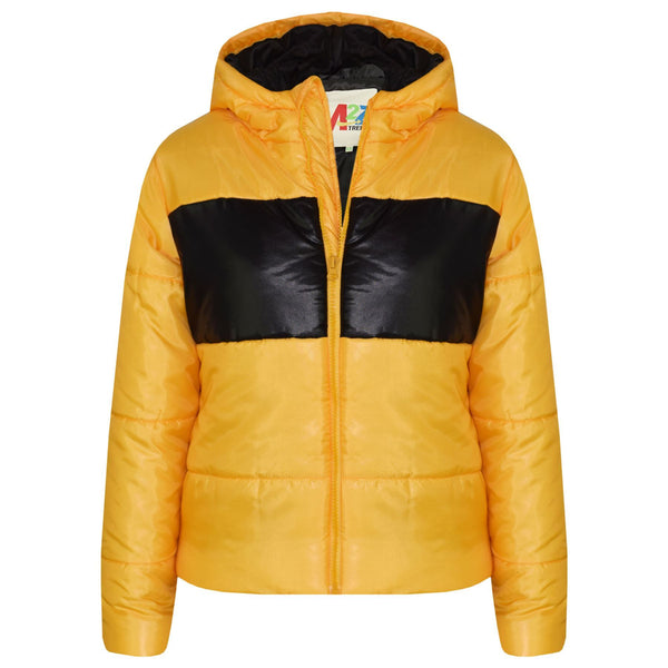 Kids Girls Boys Contrast Panel Jackets Hooded Padded Quilted Warm Coats 5-13 Yr