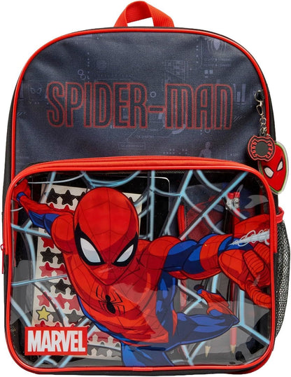 Marvel Spiderman School Backpack Set with Pencil Case Notebook Stickers Keyring